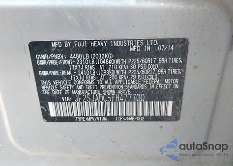 2015 Subaru Forester 2.5I Premium from USA, damaged, VIN JF2SJADC5FH477700